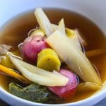Fennel, Leeks, and new potatoes poached in smokey ginger and lemongrass infused broth