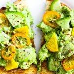 avocado toast topped with beets, radish, and kumquats #avocado #toast www.foodfidelity.com