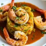 mofongo relleno topped with shrimp and red pepper sauce #shrimp #mofongo www.foodfidelity.com