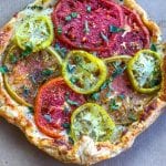 Heirloom tomato galette in a pizza box