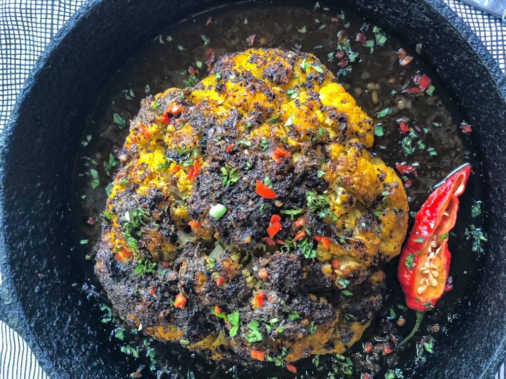 Simple and Tasty Jerk Whole Roasted Cauliflower